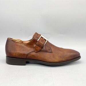 Magnanni Mens 9M Marco Monk Strap Loafer Dress Shoe Brown Leather Formal Buckle